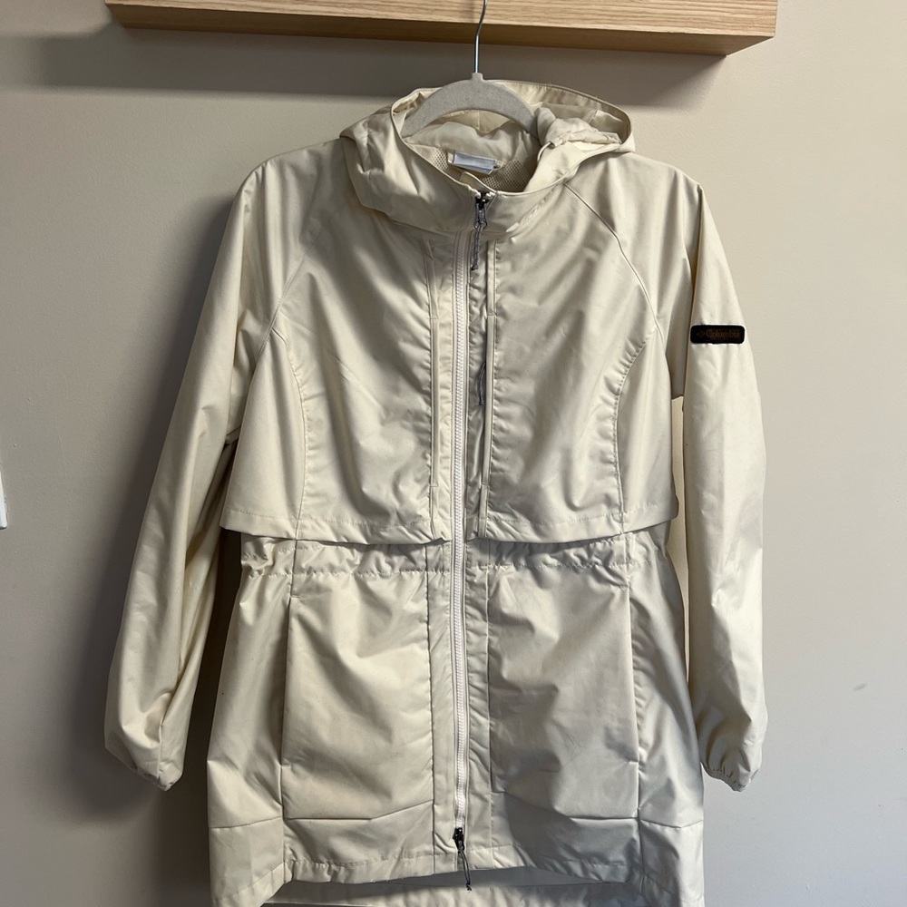 Cream Long Columbia Rain Jacket Size S
